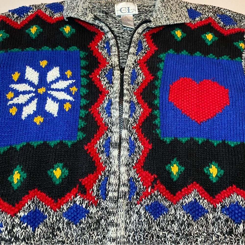 Colorful Knit Cardigan by Cricket Lane size L. 22 inches by 22 inches - Picture 8 of 11